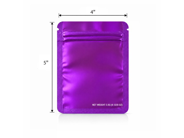 50 Pack – 3.5g Solid Color Mylar Bags Plain No Window - Metallic Purple