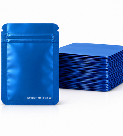 50 Pack – 3.5g Solid Color Mylar Bags Plain No Window - Metallic Blue