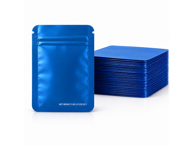 50 Pack – 3.5g Solid Color Mylar Bags Plain No Window - Metallic Blue