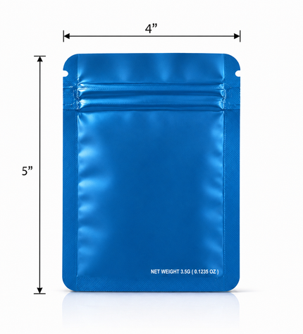 50 Pack – 3.5g Solid Color Mylar Bags Plain No Window - Metallic Blue