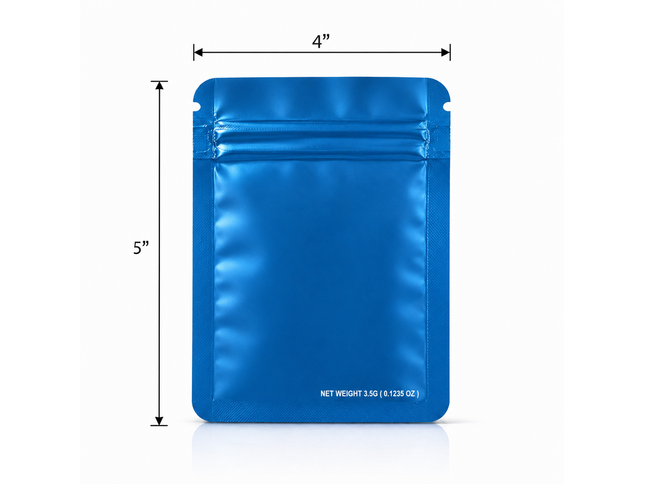 50 Pack – 3.5g Solid Color Mylar Bags Plain No Window - Metallic Blue