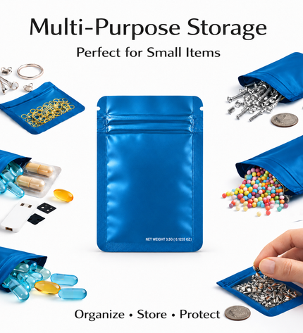 50 Pack – 3.5g Solid Color Mylar Bags Plain No Window - Metallic Blue