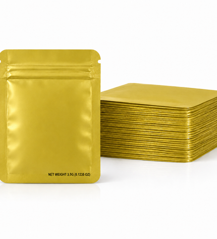 50 Pack – 3.5g Solid Color Mylar Bags Plain No Window - Metallic Gold