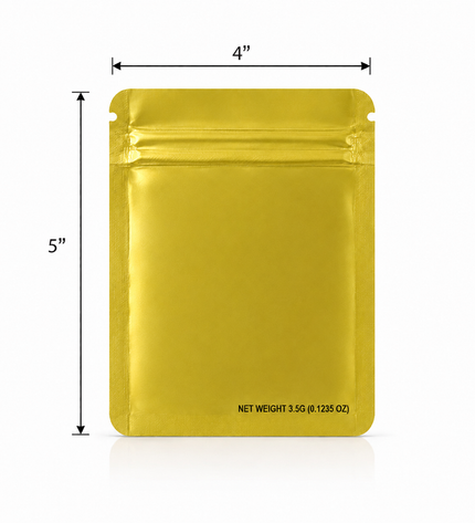 50 Pack – 3.5g Solid Color Mylar Bags Plain No Window - Metallic Gold