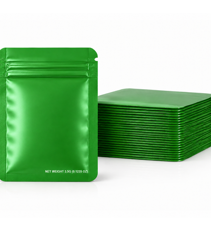 50 Pack – 3.5g Solid Color Mylar Bags Plain No Window - Metallic Forest Green