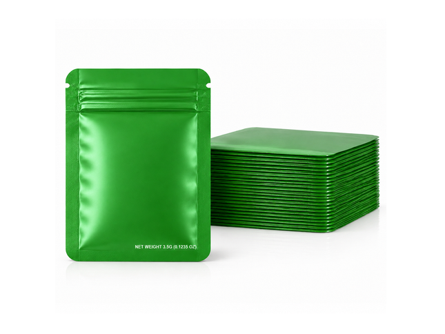 50 Pack – 3.5g Solid Color Mylar Bags Plain No Window - Metallic Forest Green