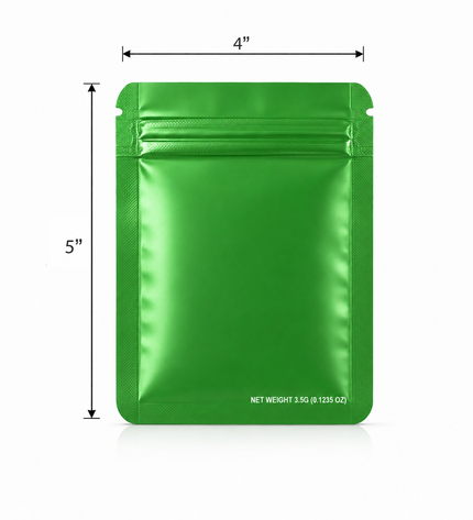 50 Pack – 3.5g Solid Color Mylar Bags Plain No Window - Metallic Forest Green