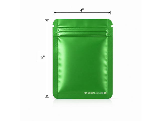 50 Pack – 3.5g Solid Color Mylar Bags Plain No Window - Metallic Forest Green