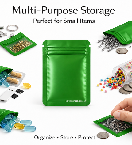 50 Pack – 3.5g Solid Color Mylar Bags Plain No Window - Metallic Forest Green