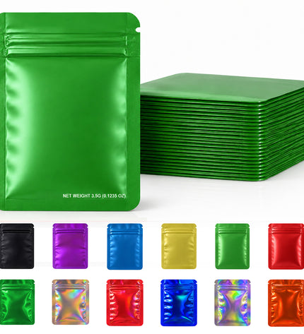 50 Pack – 3.5g Solid Color Mylar Bags Plain No Window - Metallic Forest Green