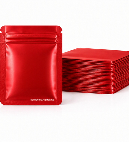 50 Pack – 3.5g Solid Color Mylar Bags Plain No Window - Metallic Red
