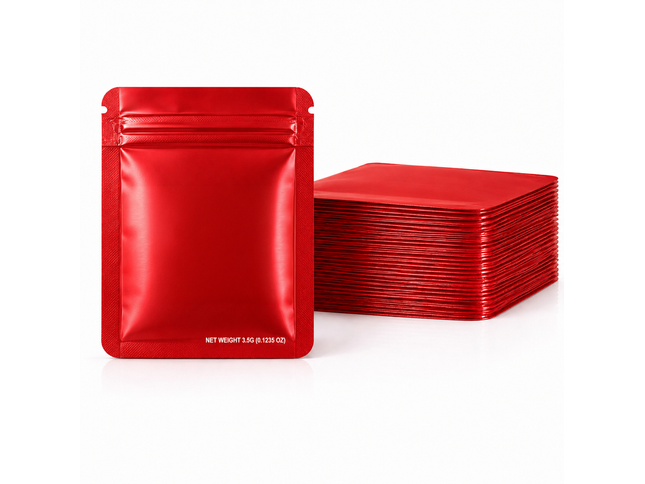 50 Pack – 3.5g Solid Color Mylar Bags Plain No Window - Metallic Red