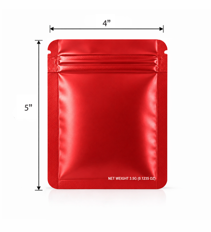 50 Pack – 3.5g Solid Color Mylar Bags Plain No Window - Metallic Red