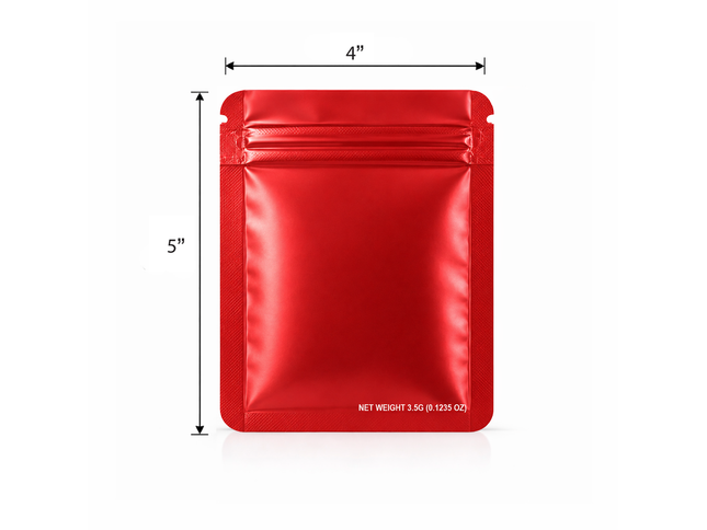 50 Pack – 3.5g Solid Color Mylar Bags Plain No Window - Metallic Red