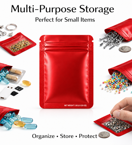 50 Pack – 3.5g Solid Color Mylar Bags Plain No Window - Metallic Red