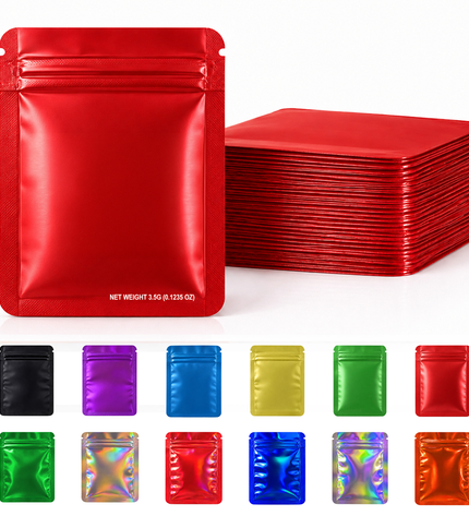 50 Pack – 3.5g Solid Color Mylar Bags Plain No Window - Metallic Red