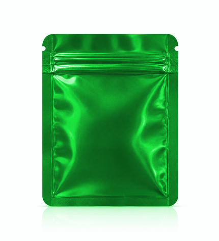 50 Pack – 3.5g Solid Color Mylar Bags Plain No Window - Metallic Glossy Green