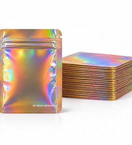 50 Pack – 3.5g Solid Color Mylar Bags Plain No Window - Metallic Holographic