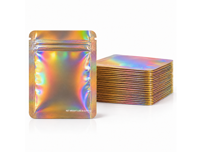 50 Pack – 3.5g Solid Color Mylar Bags Plain No Window - Metallic Holographic