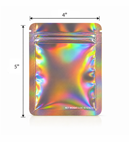 50 Pack – 3.5g Solid Color Mylar Bags Plain No Window - Metallic Holographic
