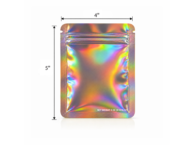 50 Pack – 3.5g Solid Color Mylar Bags Plain No Window - Metallic Holographic