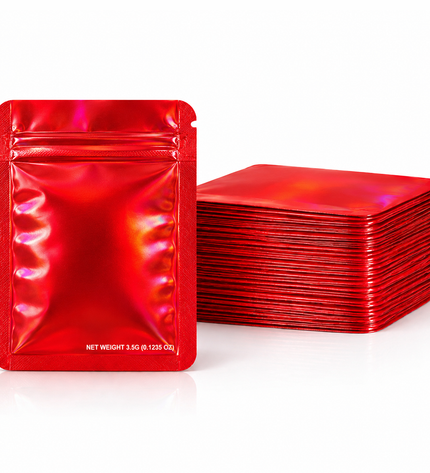 50 Pack – 3.5g Solid Color Mylar Bags Plain No Window - Metallic Hot Red