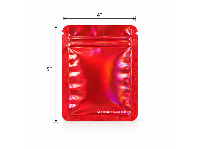 50 Pack – 3.5g Solid Color Mylar Bags Plain No Window - Metallic Hot Red