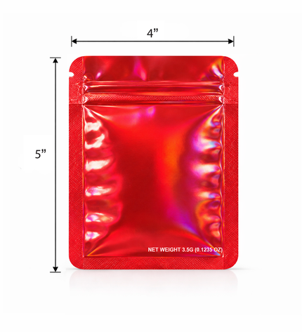 50 Pack – 3.5g Solid Color Mylar Bags Plain No Window - Metallic Hot Red