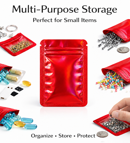 50 Pack – 3.5g Solid Color Mylar Bags Plain No Window - Metallic Hot Red