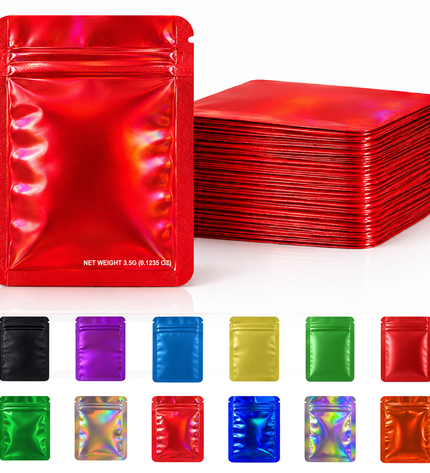 50 Pack – 3.5g Solid Color Mylar Bags Plain No Window - Metallic Hot Red