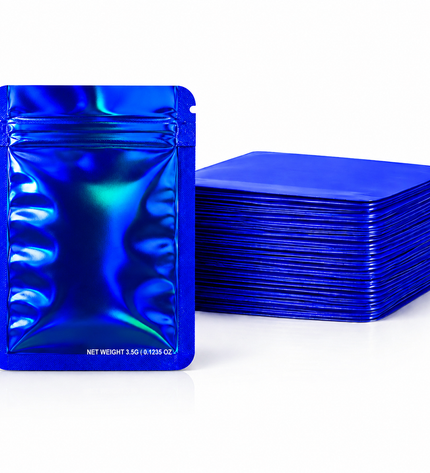 50 Pack – 3.5g Solid Color Mylar Bags Plain No Window - Metallic Royal Blue