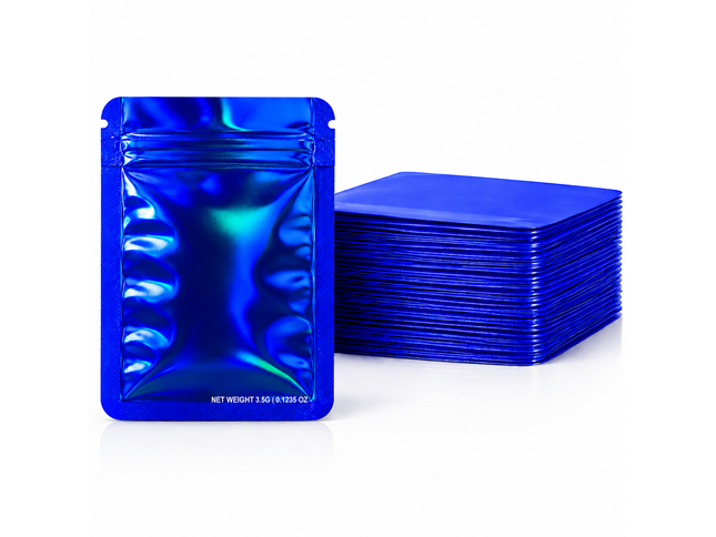 50 Pack – 3.5g Solid Color Mylar Bags Plain No Window - Metallic Royal Blue
