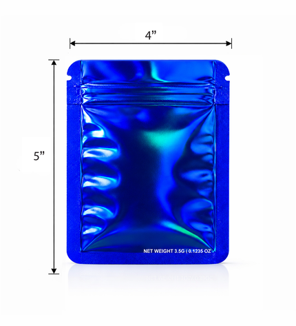 50 Pack – 3.5g Solid Color Mylar Bags Plain No Window - Metallic Royal Blue