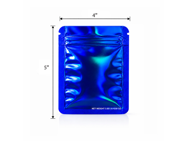 50 Pack – 3.5g Solid Color Mylar Bags Plain No Window - Metallic Royal Blue
