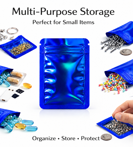 50 Pack – 3.5g Solid Color Mylar Bags Plain No Window - Metallic Royal Blue