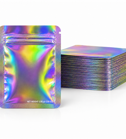 50 Pack – 3.5g Solid Color Mylar Bags Plain No Window - Metallic Rainbow Holographic