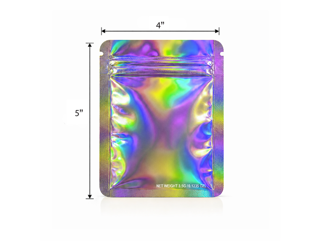 50 Pack – 3.5g Solid Color Mylar Bags Plain No Window - Metallic Rainbow Holographic