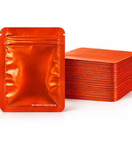 50 Pack – 3.5g Solid Color Mylar Bags Plain No Window - Metallic Orange