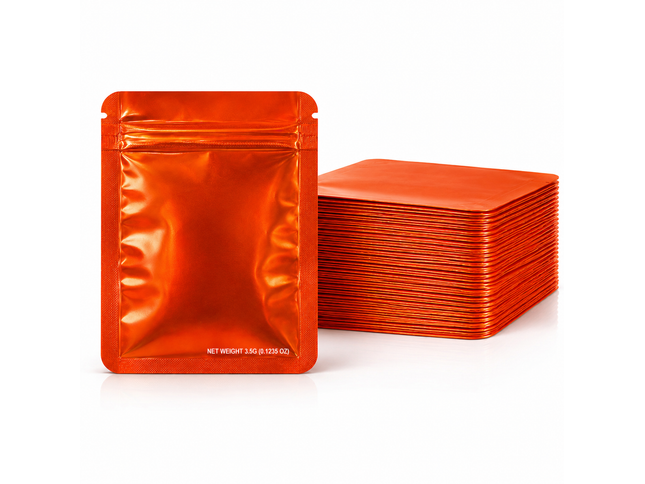 50 Pack – 3.5g Solid Color Mylar Bags Plain No Window - Metallic Orange