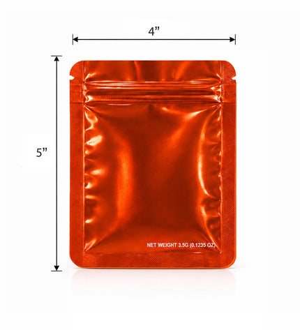 50 Pack – 3.5g Solid Color Mylar Bags Plain No Window - Metallic Orange