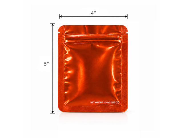 50 Pack – 3.5g Solid Color Mylar Bags Plain No Window - Metallic Orange