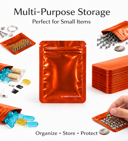 50 Pack – 3.5g Solid Color Mylar Bags Plain No Window - Metallic Orange