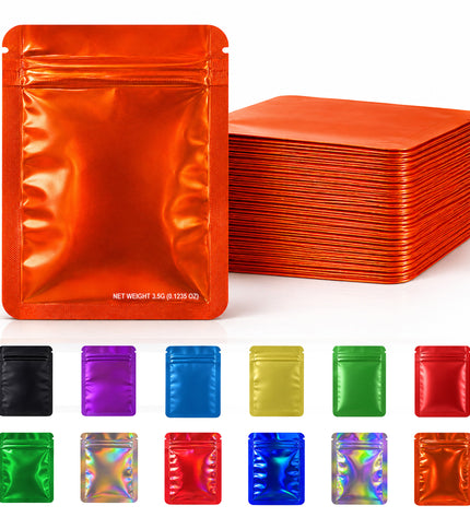 50 Pack – 3.5g Solid Color Mylar Bags Plain No Window - Metallic Orange