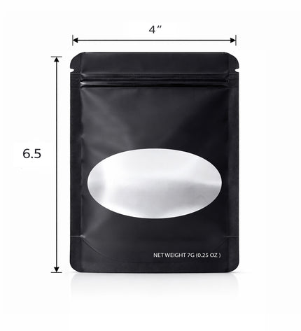 50 Pack – 14g Solid Color Mylar Bags with Oval Window - Black