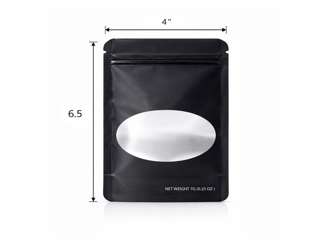 50 Pack – 14g Solid Color Mylar Bags with Oval Window - Black
