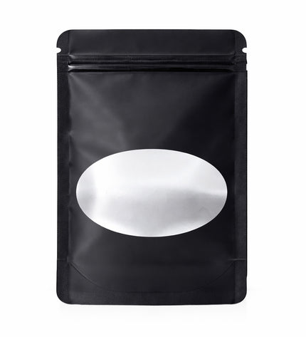 50 Pack – 7g Solid Color Mylar Bags with Oval Window - Black