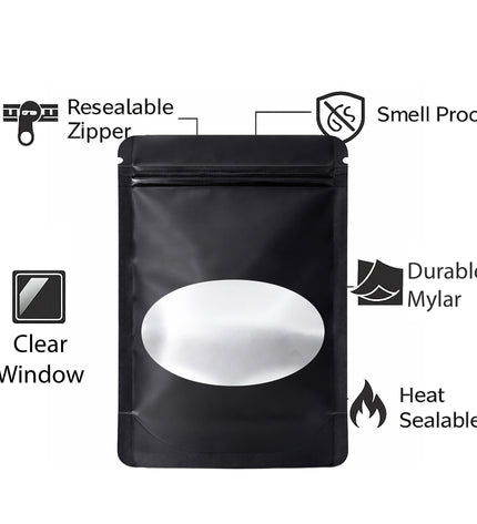 50 Pack - Medium Solid Color Zip-Seal Foil Pouches (4"x6.5") Oval Window Selection