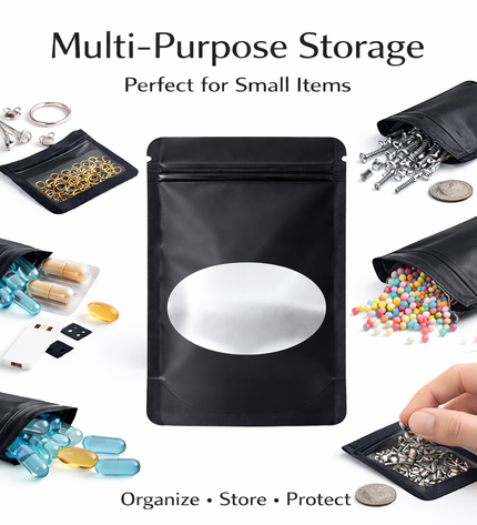 50 Pack - Medium Solid Color Zip-Seal Foil Pouches (4"x6.5") Oval Window Selection