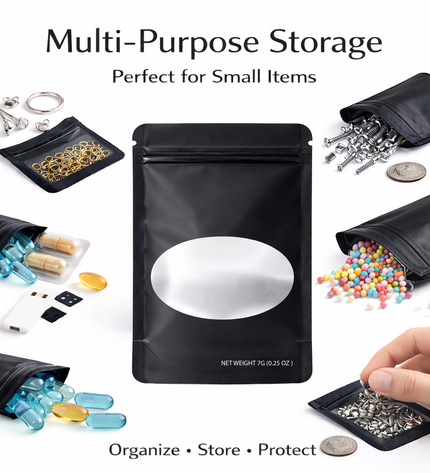 50 Pack – 14g Solid Color Mylar Bags with Oval Window - Black
