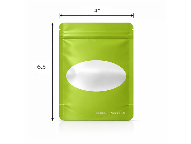 50 Pack – 7g Solid Color Mylar Bags with Oval Window - Green